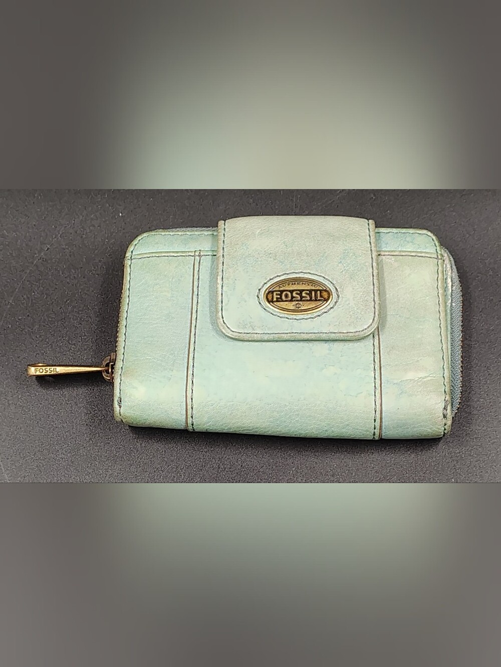 Fossil Light Mint Leather Zip & Snap Wallet